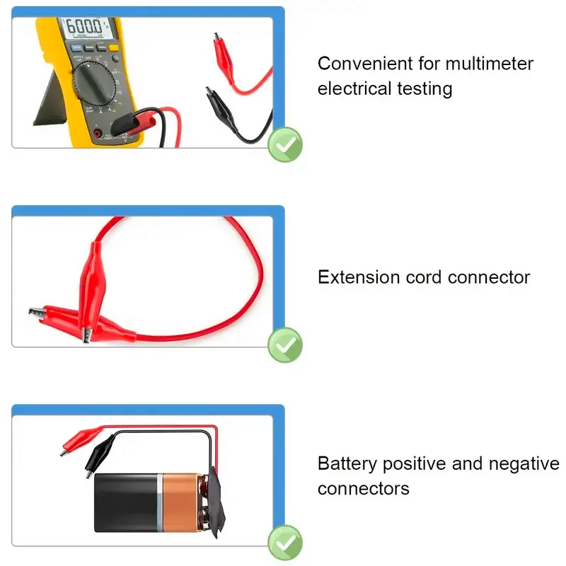 10pcs Color Alligator Clip Electric DIY Small Battery Power Cord Sheath Electric Clamp Double Head Test Clamp.28mm35mm45mm 50cm