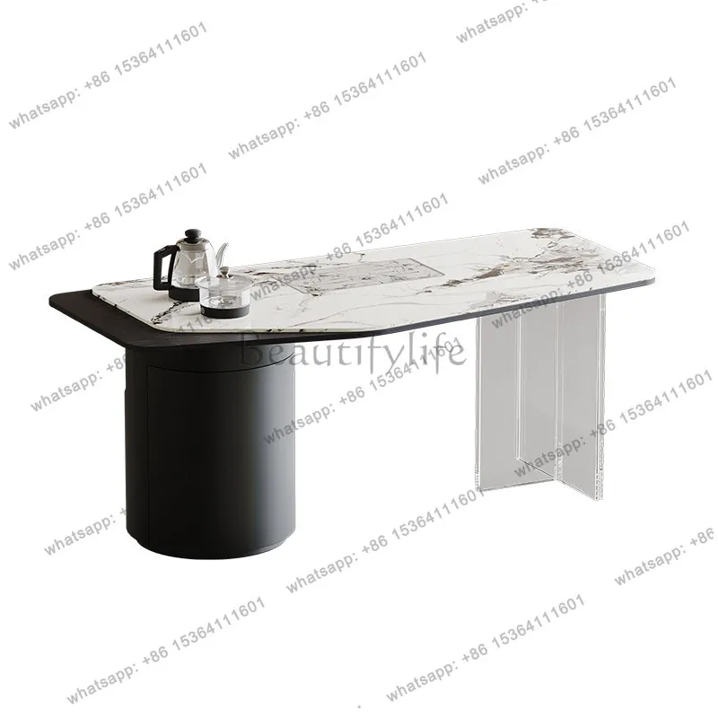 

Italian light luxury rock slab balcony small office household small tea table solid wood 2026 new