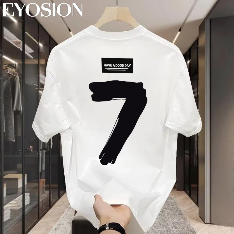 

Мужская летняя повседневная свободная и универсальная футболка из мерсеризованного хлопка с буквенным принтом и короткими рукавами, топ в стиле Харадзюку с круглым вырезом 4XL