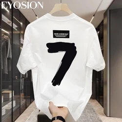 Men's Summer Mercerized Cotton Letter Printed Short Sleeved Casual Loose and Versatile Tshirt Round Neck Harajuku Style Top 4XL