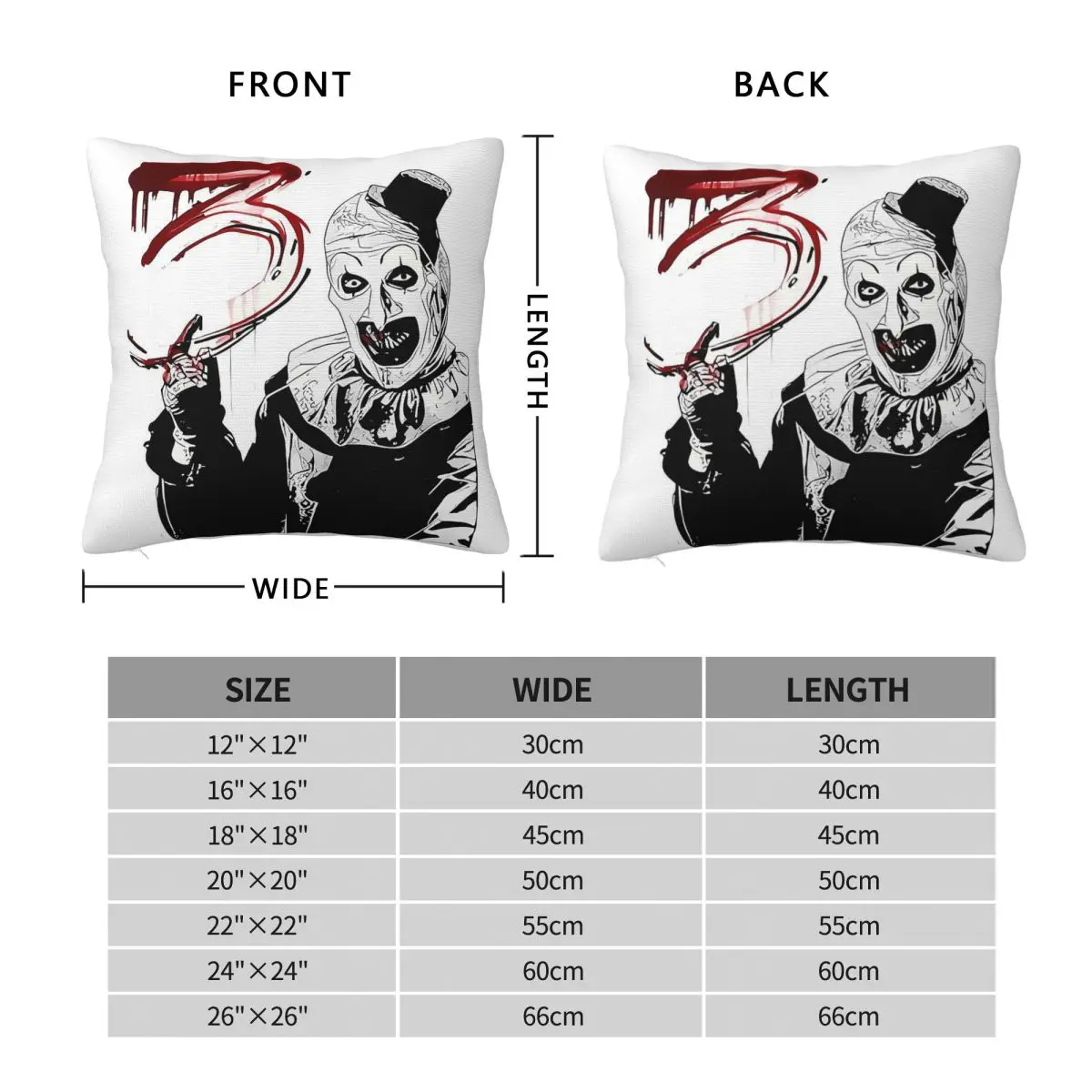 Terrifier 3 Art The Clown Square Pillowcase Polyester Linen Velvet Pattern Zip Decor Throw Pillow Case Room Cushion Case