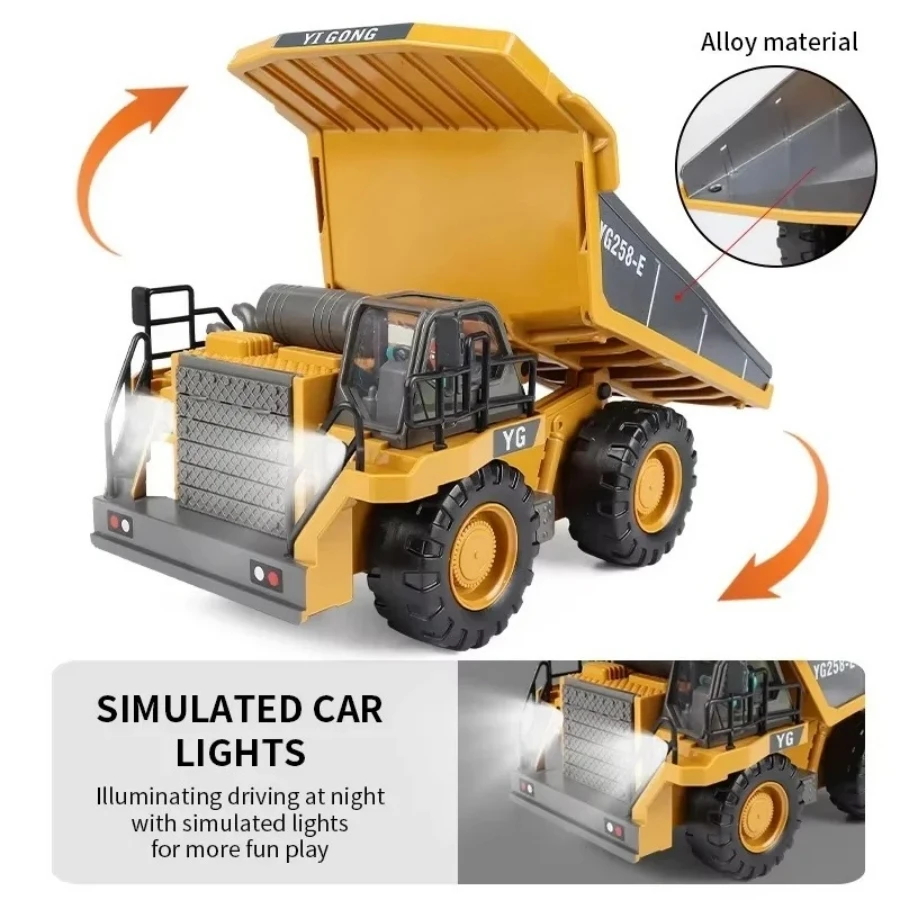 Remote Control Excavator Toy for Kids -2.4Ghz RC Construction Vehicle Truck Toy with Alloy Metal Cap, Light&Sound