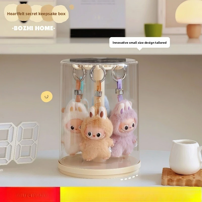 

HOT For LABUBU Plush Toy Display Box Pendant Doll Clear Storage Case Display Stand 360° Rotation Cute Figurines Protective Shell