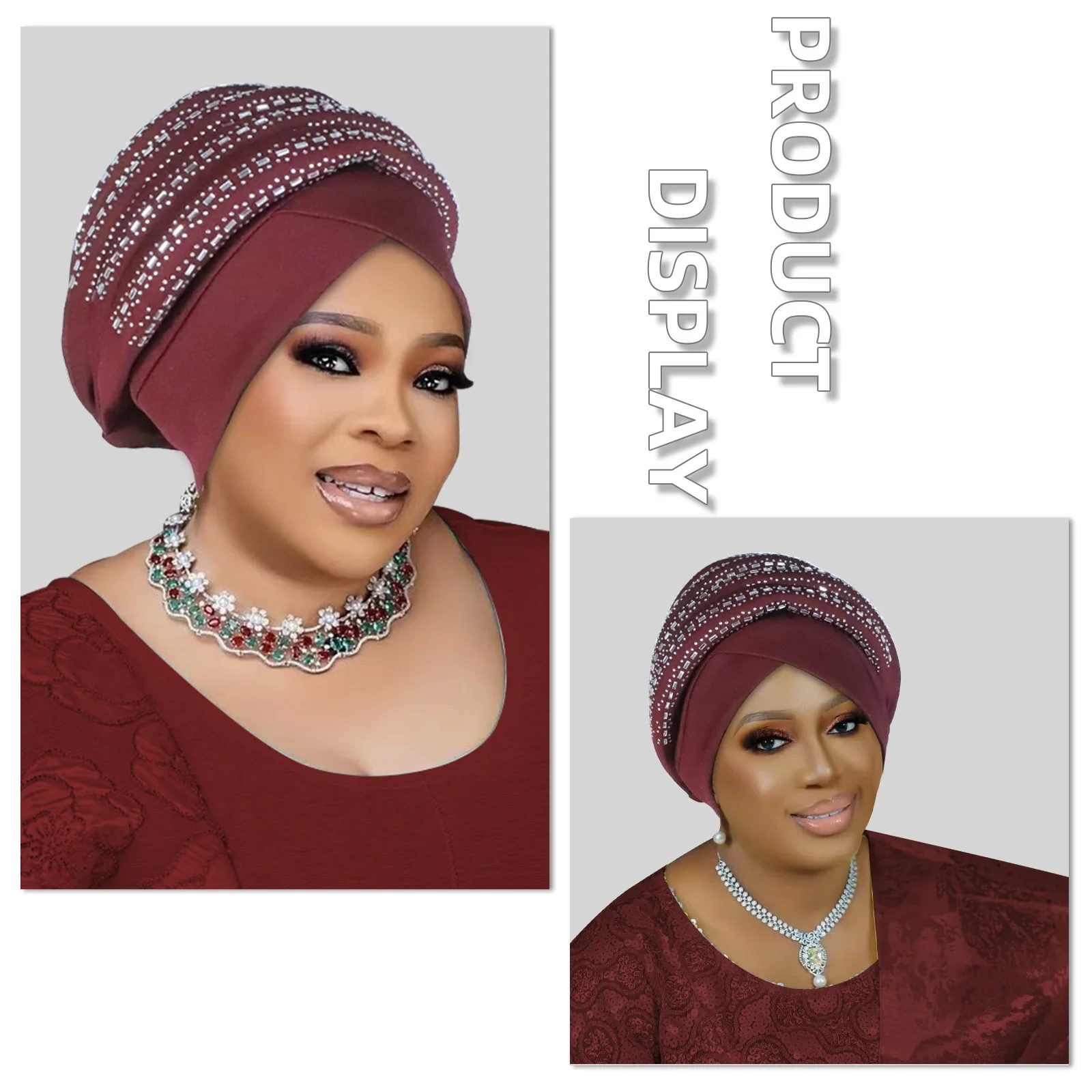 الماس قبعة عمامة لسيدة المرأة الأفريقية حك بونيه نيجيريا السيارات Gele ربطة الرأس مسلم الحجاب بونيه قبعة Turbante Mujer