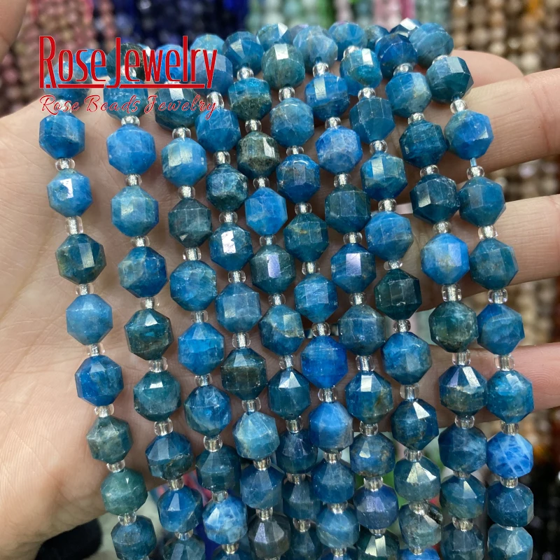 Natural Blue Apatite Faceted Stone Beads For DIY Jewelry Making Round Loose Spacer Beads Fit Diy Bracelet Charms Accessories 8mm