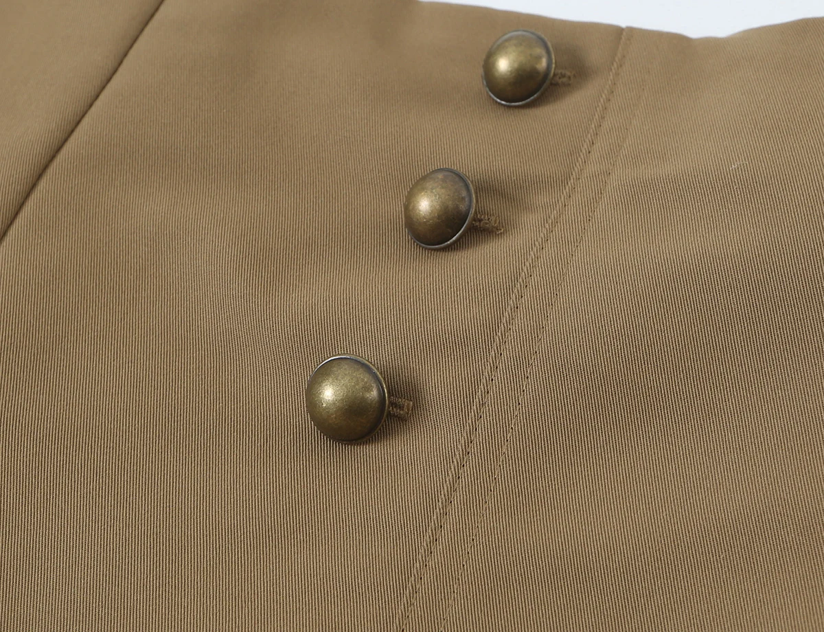 BSAY Herbst Damen Militärstil 2-teiliges Outfit Stehkragen Taschen Slim Jacke Doppelreihige Twill Mini-Shorts Passende Sets – Detail 25