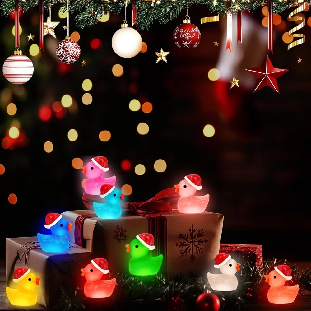 10/60 Stück Leuchtende Weihnachts-Miniatur-Enten mit Weihnachtsmannmützen, Aquarium-Deko, DIY-Bastelset für Weihnachtsfeiern und Partys – Detail 11
