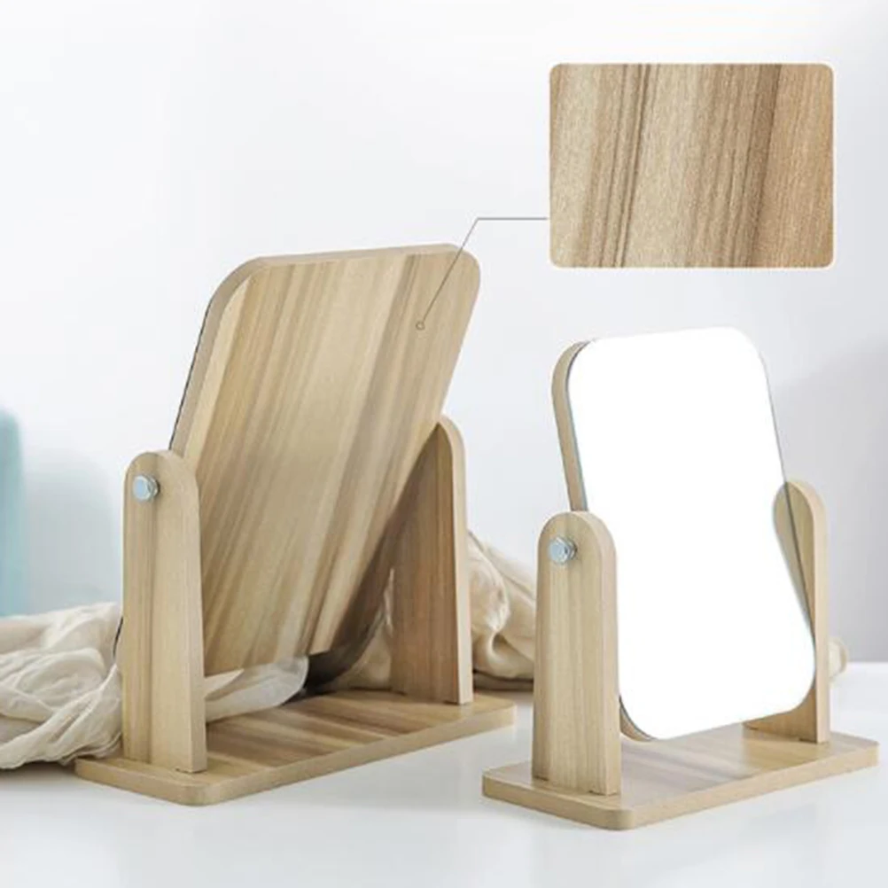 

NOLITOY 1pc LED Makeup Mirror Standing Shower Shaving Bathroom Vanity Table Desk Dressing Mirror Black Square Wooden Stereo