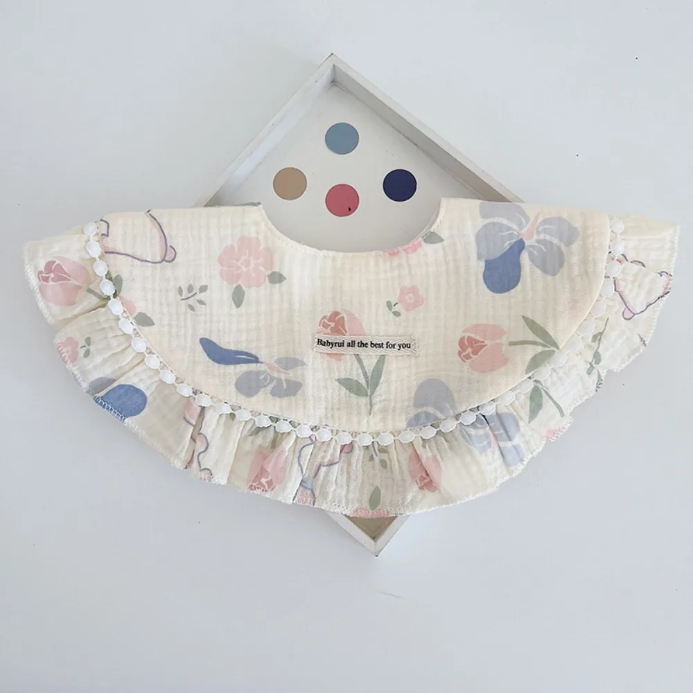

Sweet Feeding Baby Cotton Bibs Round Neck Floral Baby Drooling Bibs Lace Korean Style Saliva Towel Cloths Infant