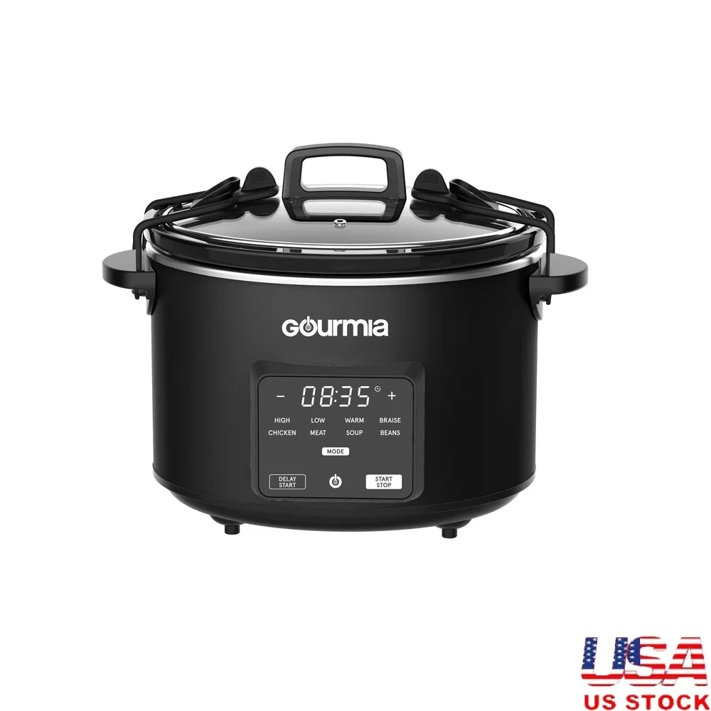 

4.5QT Programmable Slow Cooker with 5 Presets Automatic Keep Warm Digital Display Timer Dishwasher Safe Removable Cooking