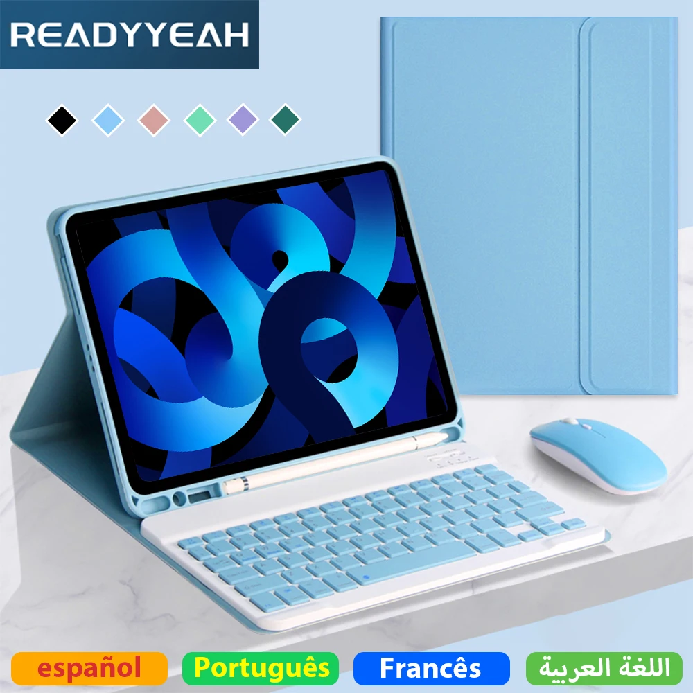 Capa para iPad com Teclado Mágico e Mouse em Espanhol, Português, Francês e Árabe, para iPad 7, 8, 9ª Geração, 10.2, Pro 11, funda