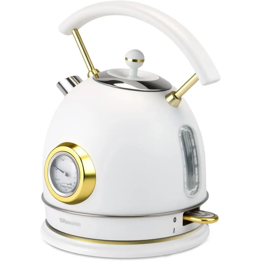 

Retro Electric Kettle StainlSteel, 1.8L Tea Water Boiler, 1500W ast Quiet Boil, Temperature Gauge, Auto Shut-O, Boil-Dry Protect