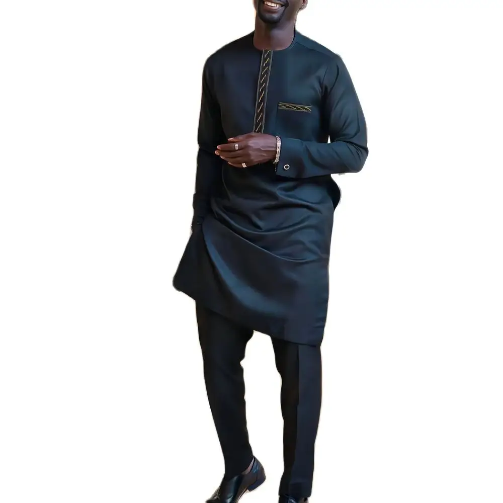 Afrikanische Outfits für Männer Langarm Top Shirt Hose Herren Sets Kaftan traditionelle Kleidung ethnischen Stil lässig 2pc Anzug tragen