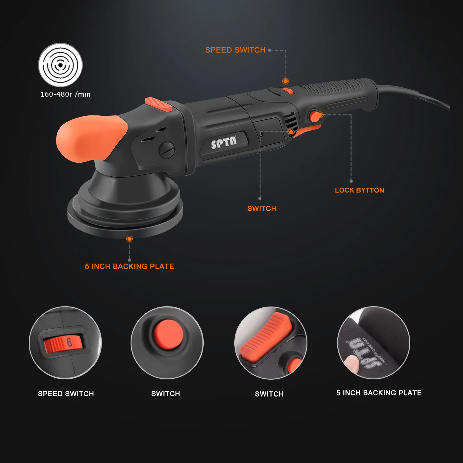 SPTA 5 Inch Forced Dual Action Polisher with 8 mm Orbit