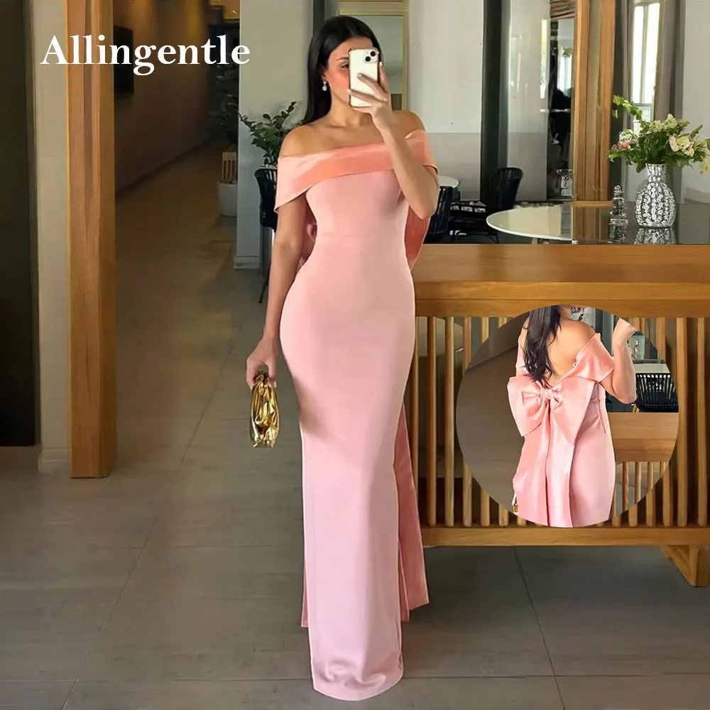 

Elegant Mermaid Satin Evening Party Dress with Bow Backless Floor-Length Off-Shoulder Long Prom Dress robes de soirée Cutomized