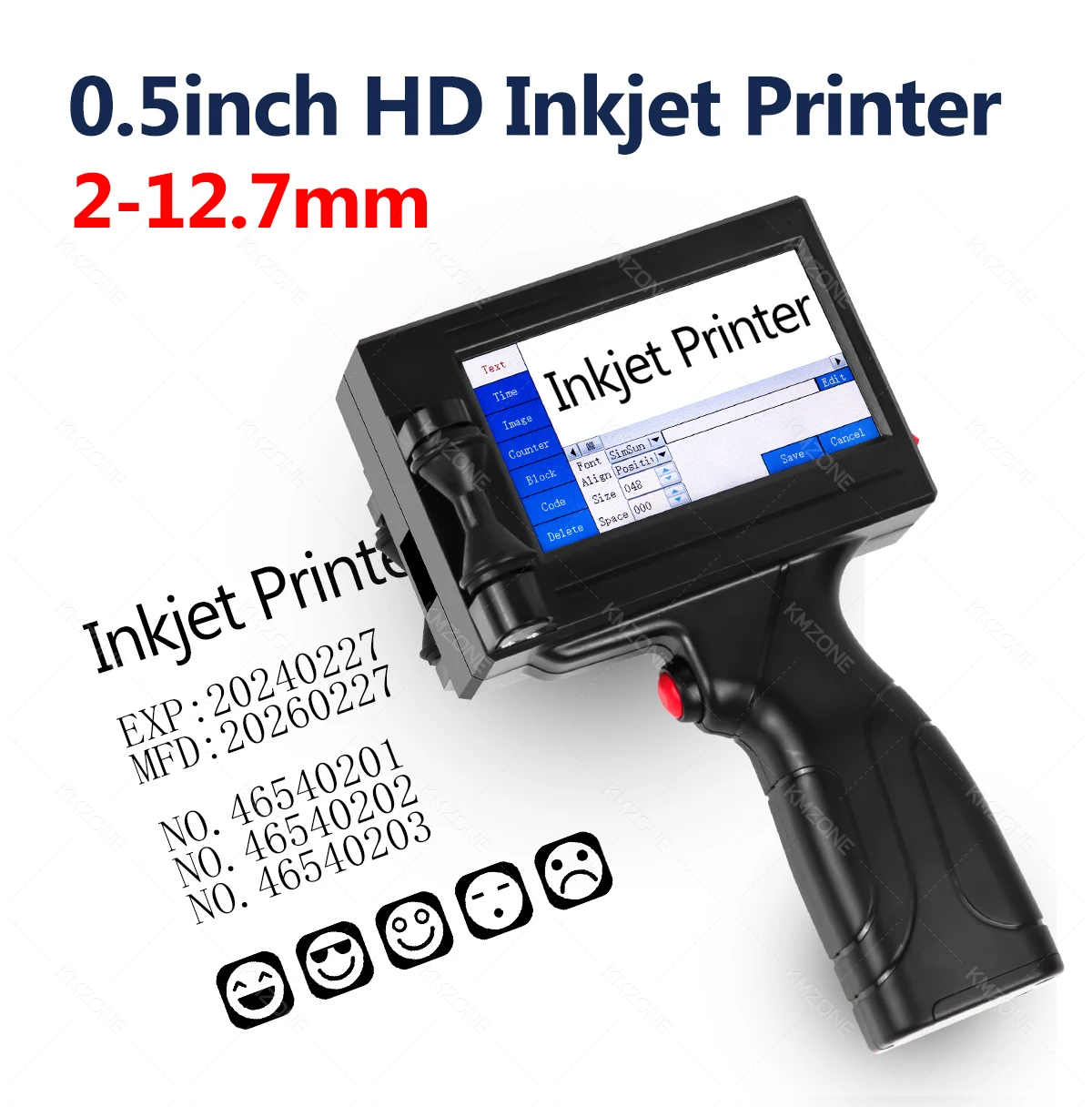 Handheld Inkjet Printer 12.7mm with Fast-Drying Cartridge for Text QR Barcode Batch Number Logo Date Label Printer Non-encrypted