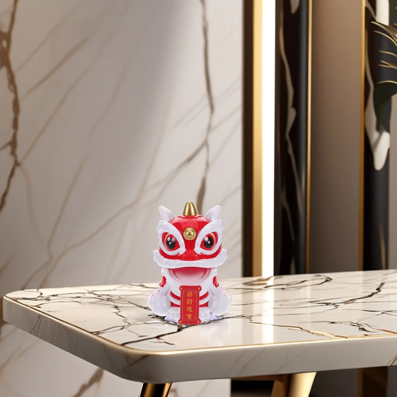 Solar Chinese Lion Bobblehead Ornament Car Dashboard Decoration Traditional Lion Dance Style Rocking Lucky Symbol