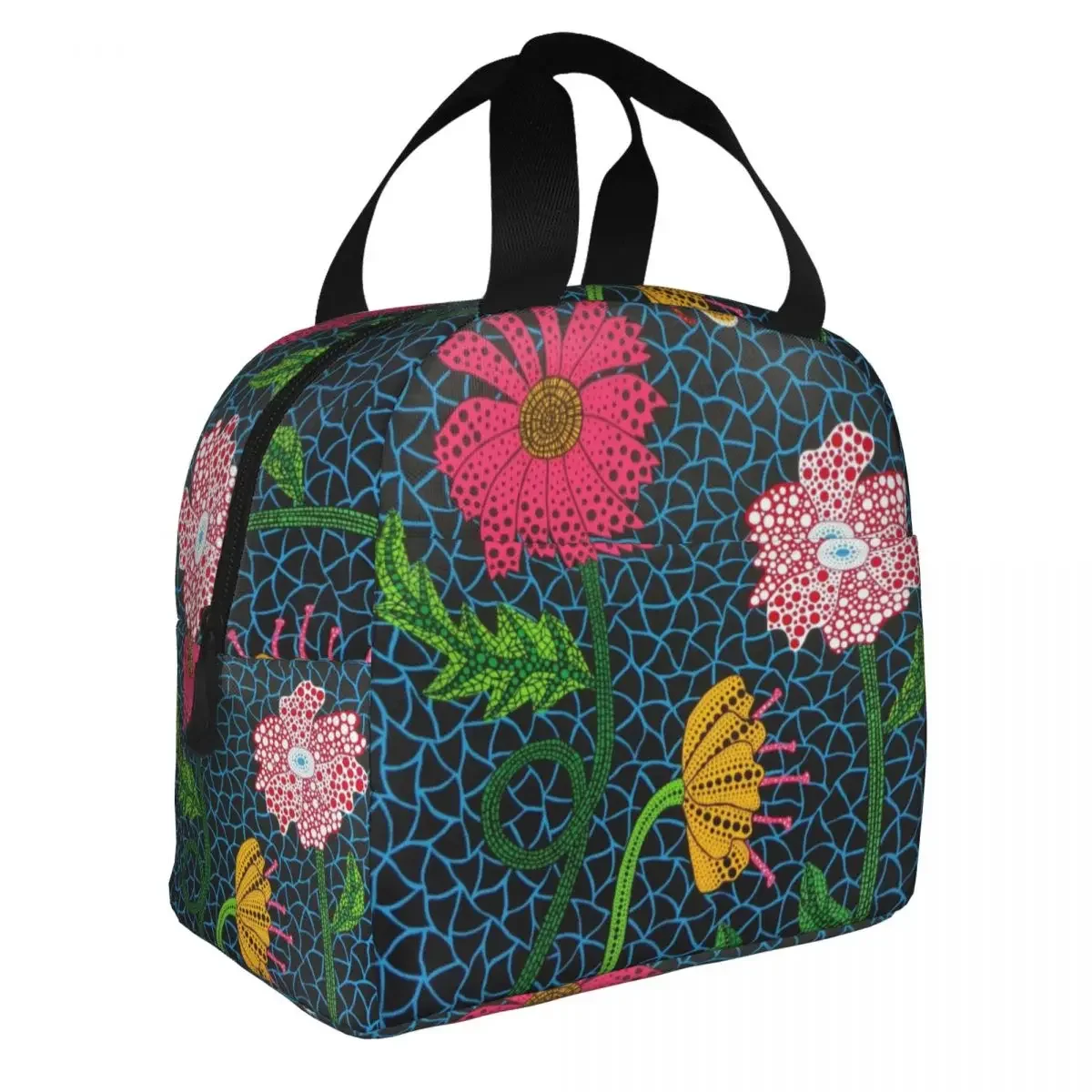 Flowers  Insulated Lunch Bags Cooler Bag Lunch Container Yayoi Kusama Art Abstract Tote Lunch Box Food Handbags School Outdoor