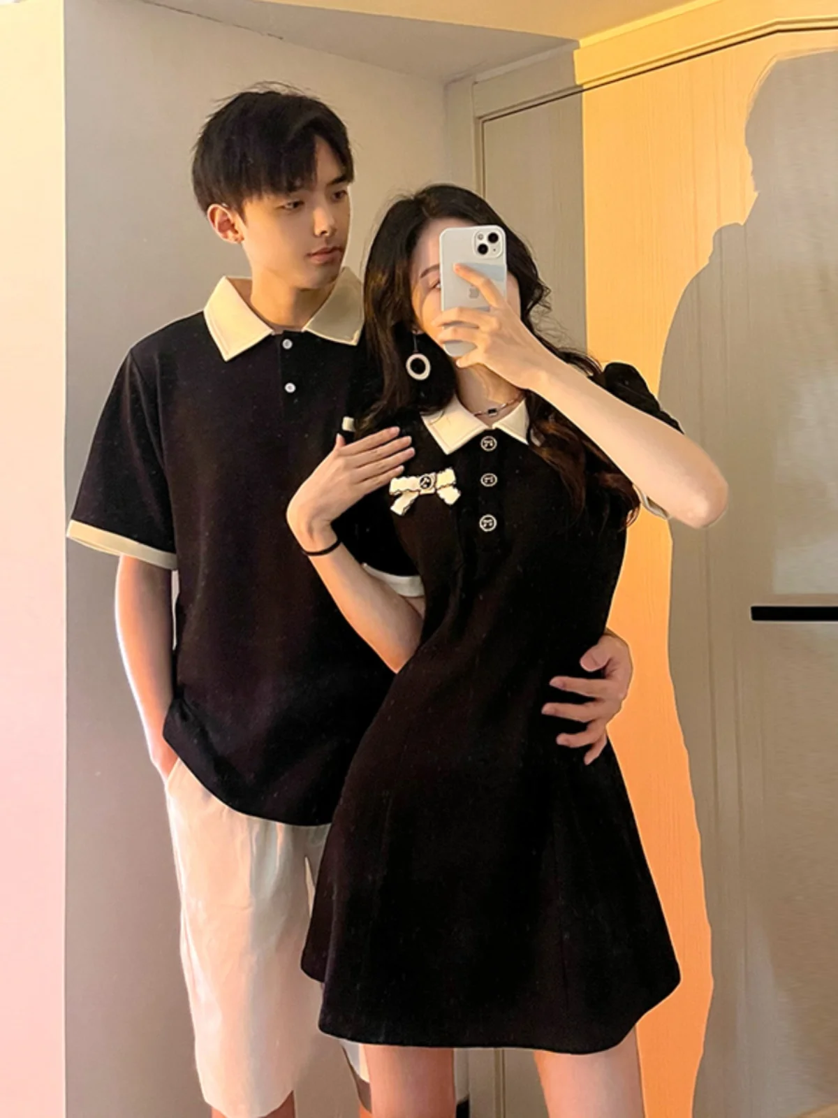 Été nouveau col ort Sve t-shirt Dr collège Sle femmes Dr une jupe un irt coton Polyester mélange jupe