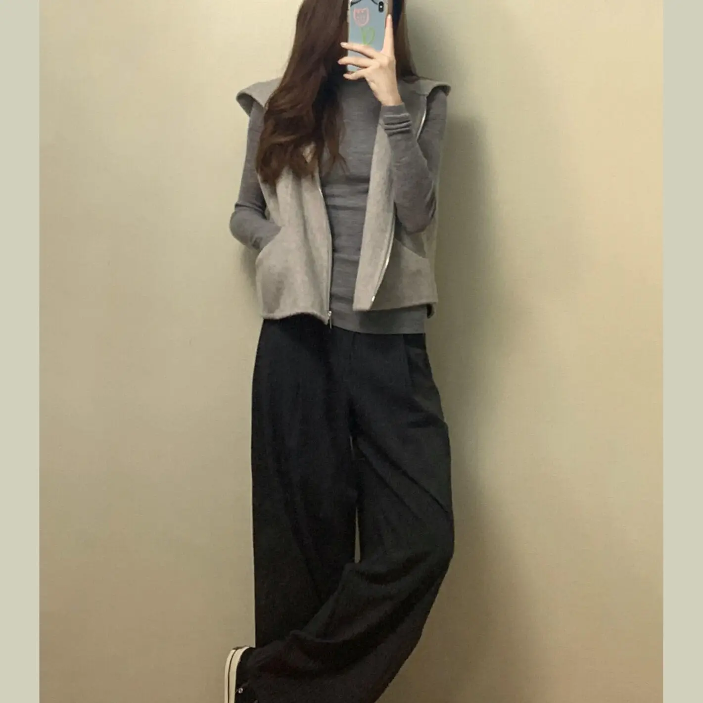 French Fashion Simple Style Hooded Woolen Vest Women's Autumn New High-end Loose And Versatile Sleeveless Coat Tide