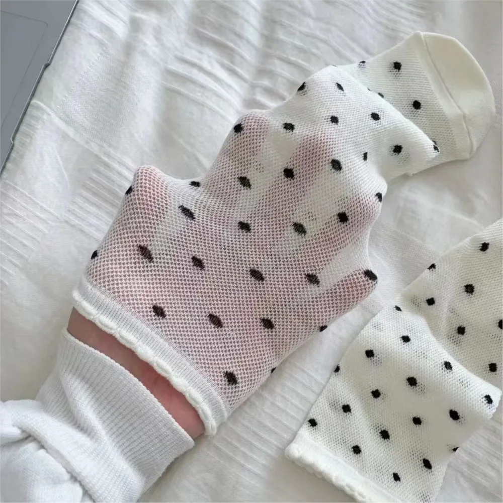 White lace socks Summer thin women's cotton mesh hollowed-out mid-tube sock bow polka dot summer pile socks