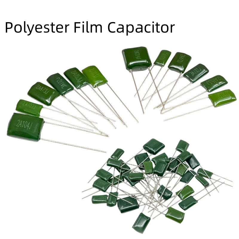 Polyester Film Capacitor 100V 2A102J 222J 332J 473J Radial Green Mylar Capacitor