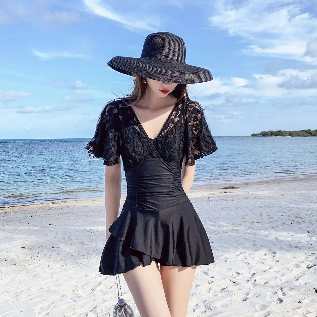 2024 Ins Dongdaemun Goddess Temperament Swimsuit Conservative Skirt One-Piece Slim Fit Slimming Hot Spring Vacation Swimsuit