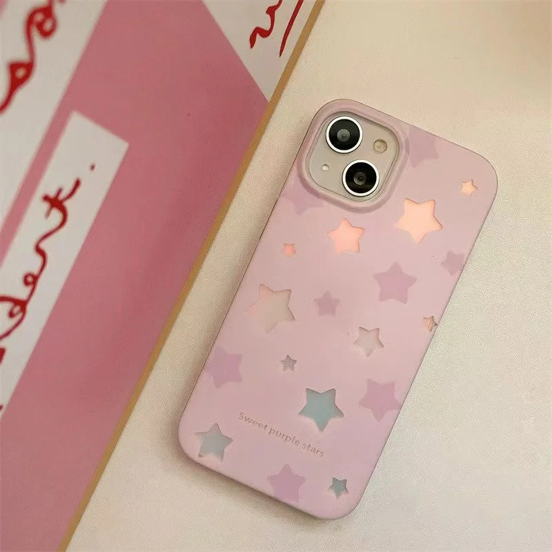 Pink star phone case with laser paper For iPhone 11 12 13 14 15 pro max