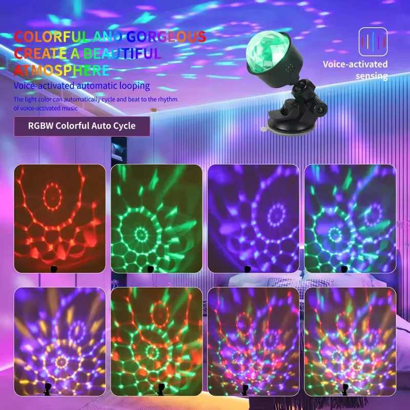 LED Disco Ball Light RGB Sound Activated with Remote Control Rotating DJ Stage Lamp For Home Car Party Club Christmas Decoration