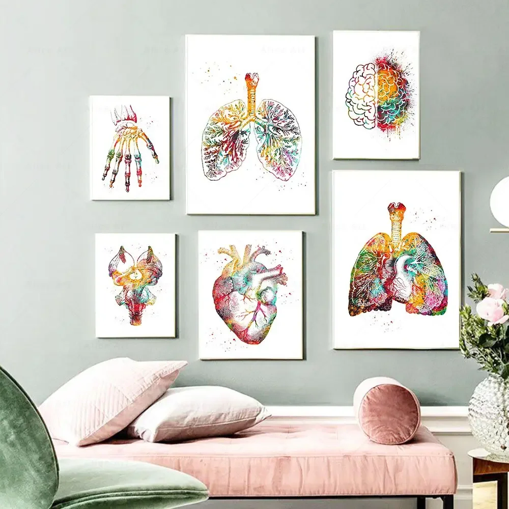 Scandinavian Simple Wall Art Human Anatomy Spine Heart Brain Teeth HD Canvas Poster Prints Home Bedroom Living Room Decoration