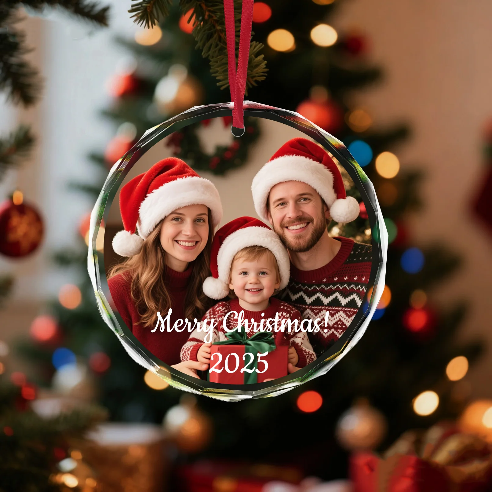 زخرفة صور عيد الميلاد المخصصة ، هدية عيد الميلاد الشخصية للعائلة تذكار شجرة كرة زجاجية ديكور 2025 هدية الذكرى السنوية المنزلية