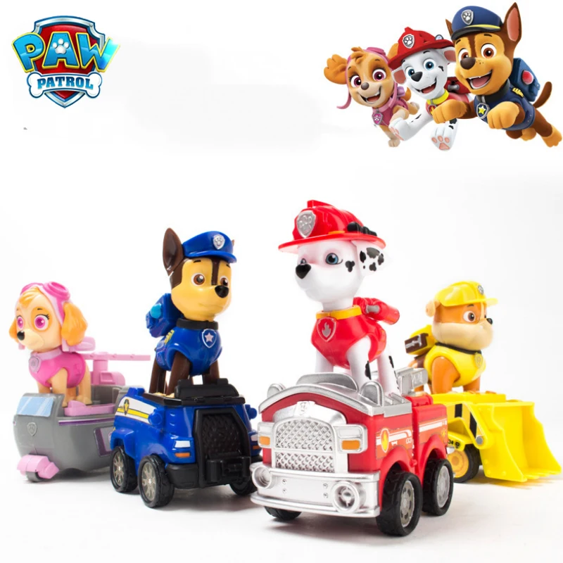 PAW Patrol Ryder Chase Marshall Skye Action Figure Super Powered Rebound Vehicle Gashapon Children Block Assembly Cars Toys Gift