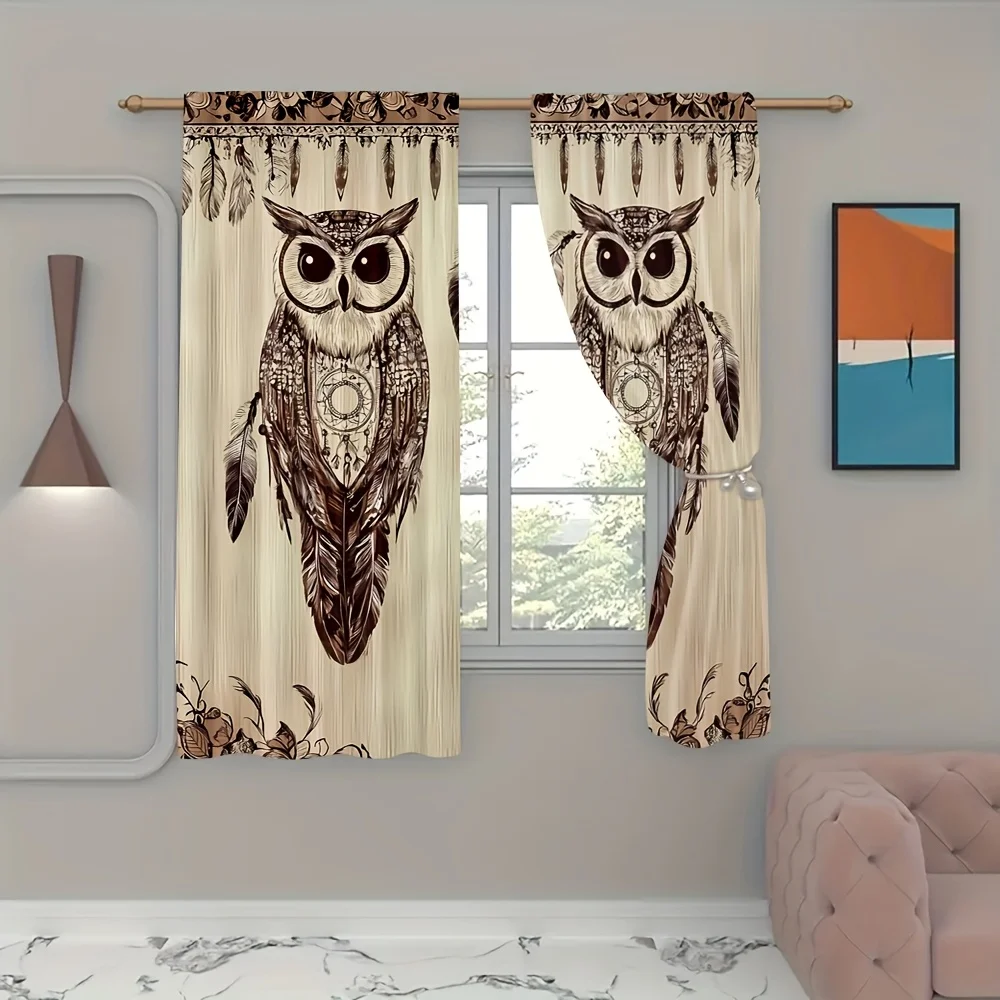 Vintage Nighthawk Bird Rod Pocket Window Curtains 2 Panel Retro Hawk Wildlife Curtains for Living Room Decor