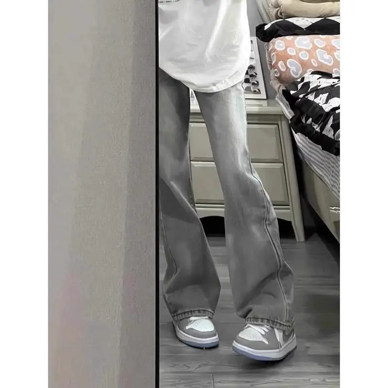 

y ey American Retro High Street Men's Spring Autumn Loose Casual Jeans Bell Bot Lightweight Luxury Long Pants