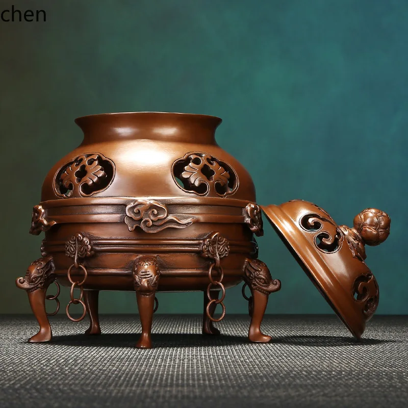 YFY  copper emperor incense burner - antique style indoor tea ceremony incense stove - sandalwood coil incense burner