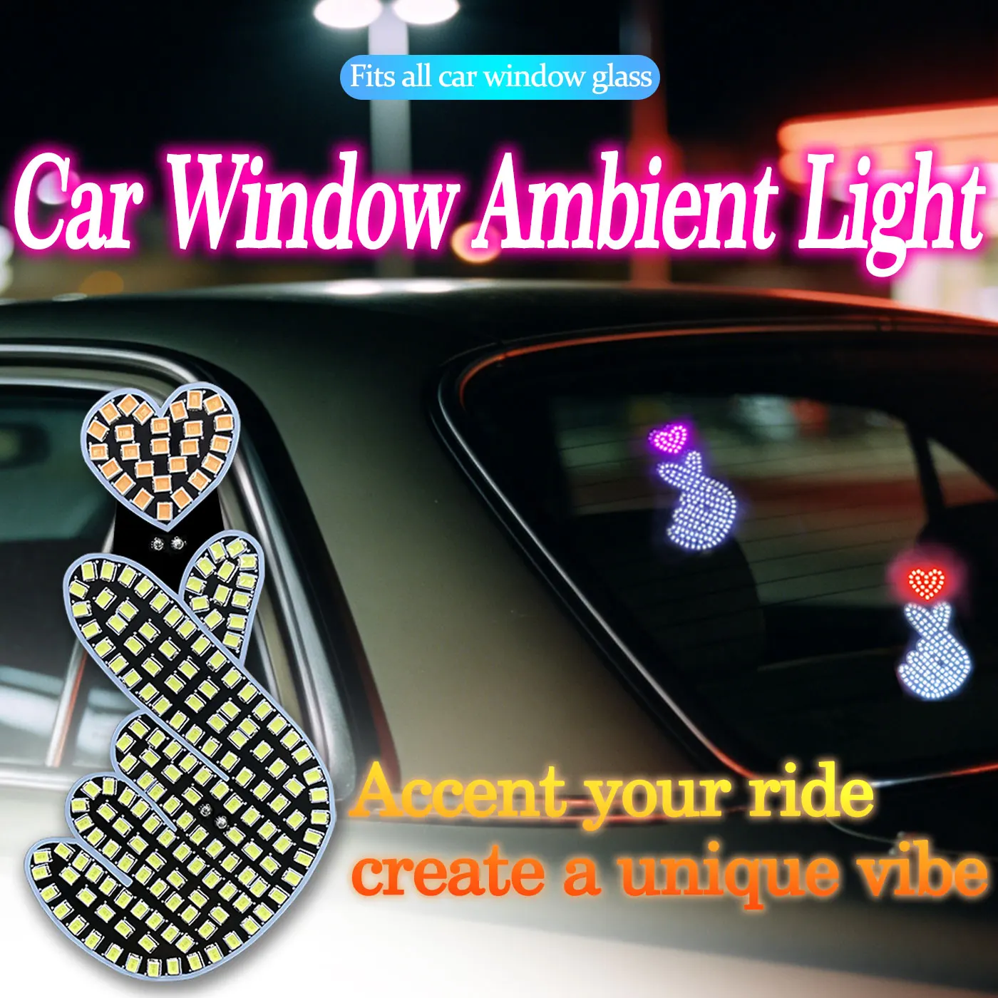 Car LED Window Lights Interior Decoration Lights Glowing hand heart gesture Atmosphere Car Neon Lights USB Wiring Car Decoration