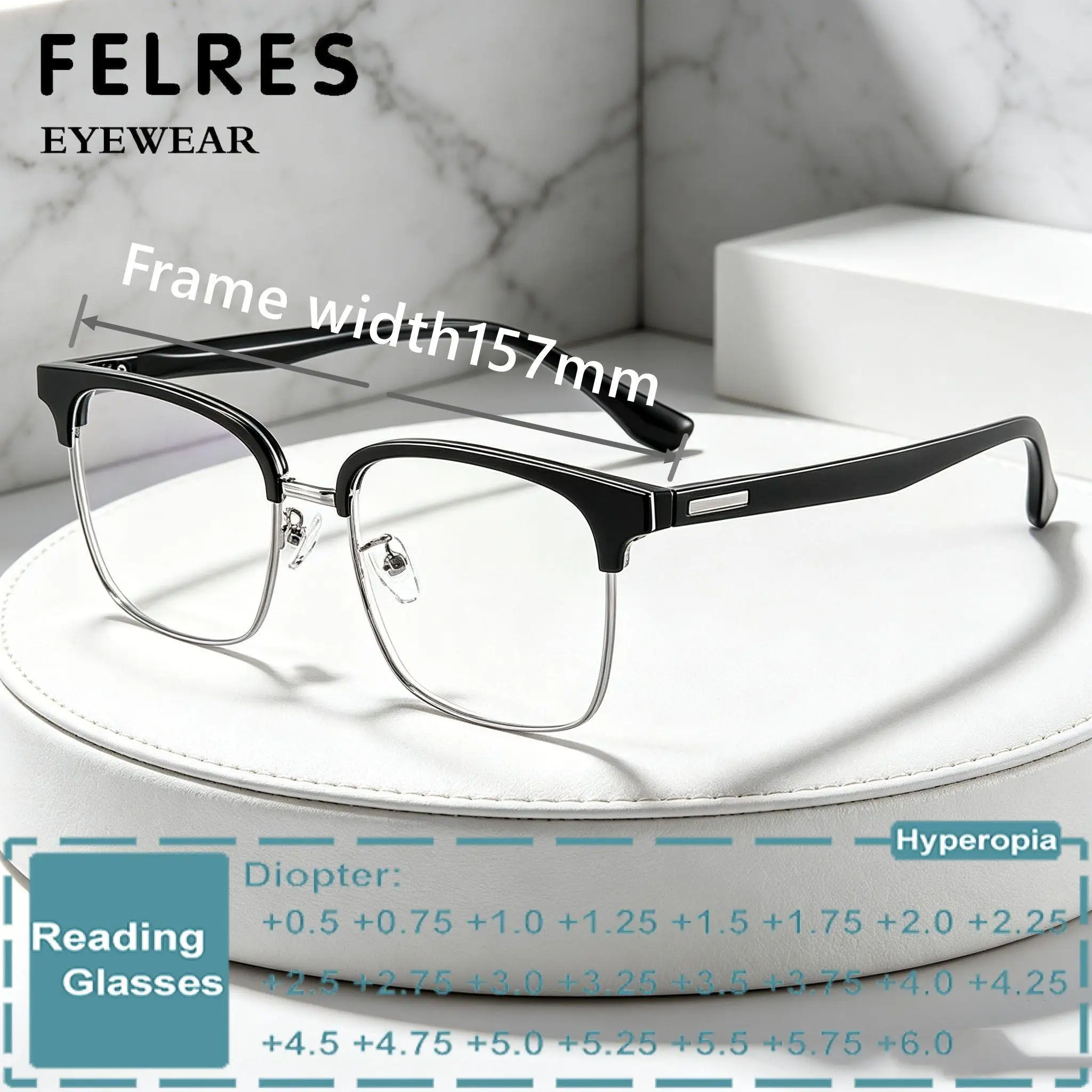 Oversize XXL 157mm Square Anti Blue Light Reading Glasses Men Women Prescription Presbyopic Eyewear Big Head Big Face Readers