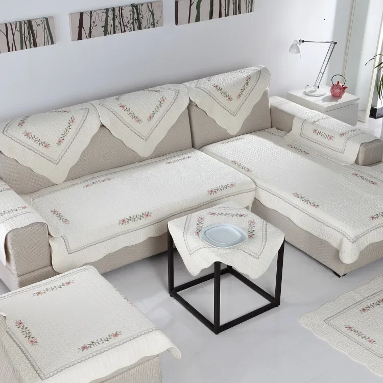 Northern Europe Embroidered Cotton  Fabric Sectional Sofa Cover Sofa Towel Home Decoration
