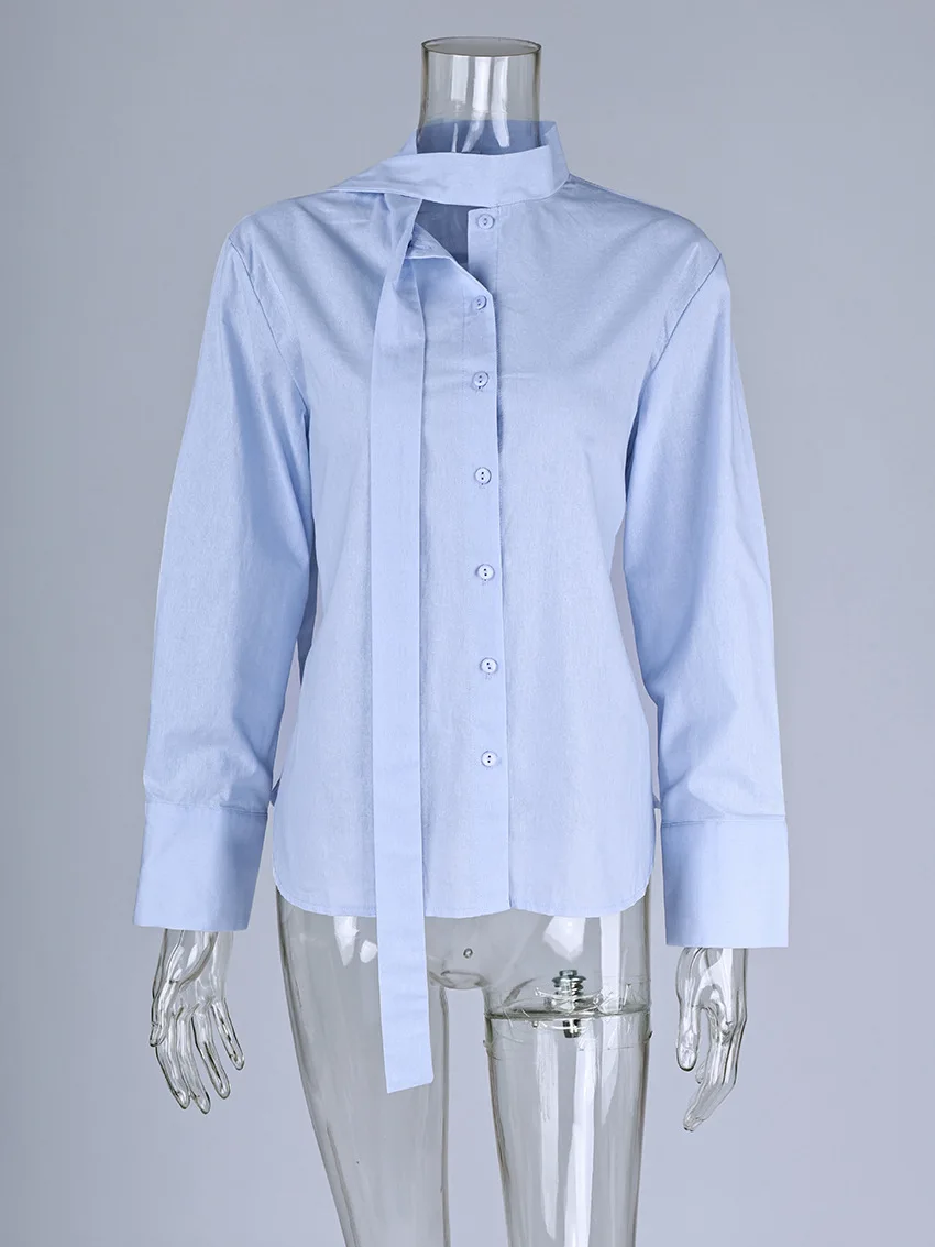 Camicetta con fasciatura posteriore solida e sottile Camicie da donna monopetto con colletto couverture Camicie semplici a maniche lunghe moda casual Top Femme