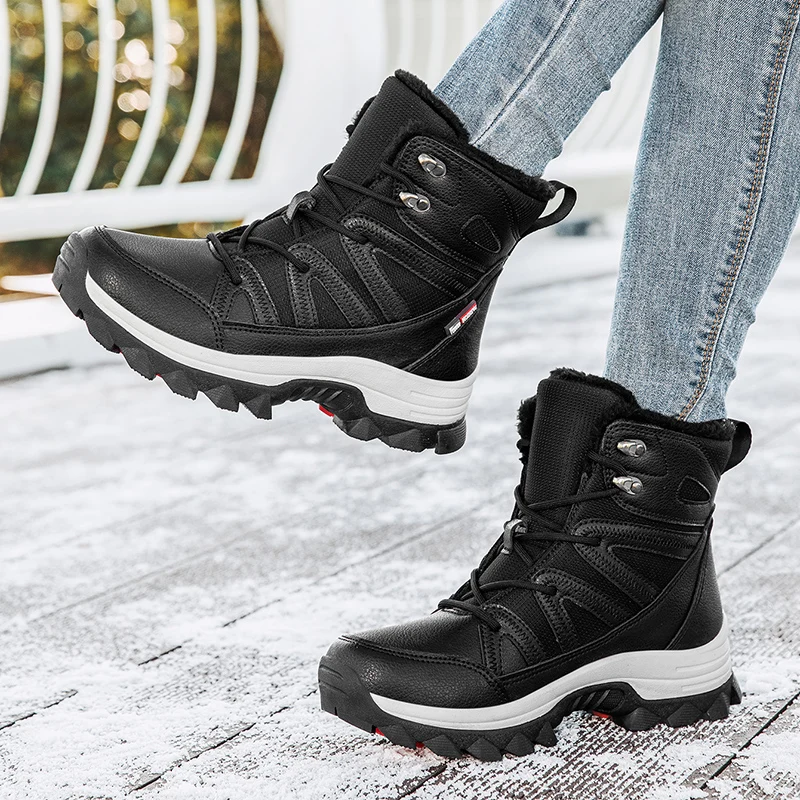 Men's sheepskin cotton integrated snow boots leather with fur winter thick and warm boots slip resistance Men's winter shoes