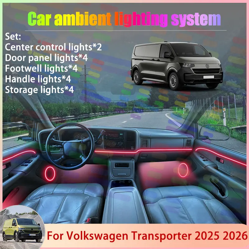 

For Volkswagen Transporter 2025 2026 2/24 in 1 Car Atmosphere Light Lamp RGB Shade Ensemble Streamer Atmosphere Set Accessories