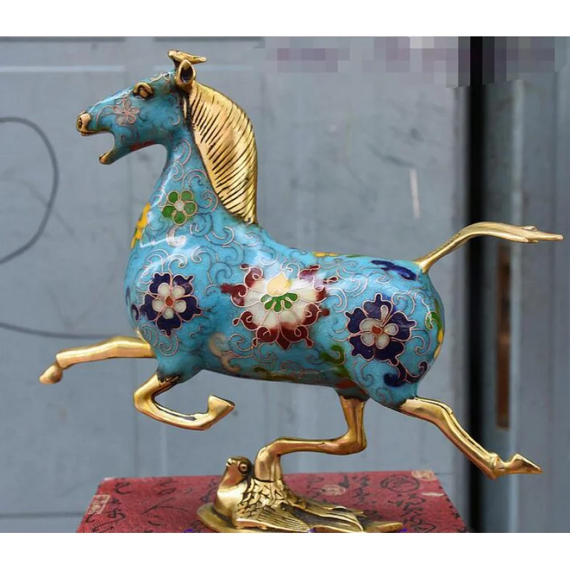 Classic China FengShui Bronze Cloisonne Horse Stepping on Flying Swallow Statue