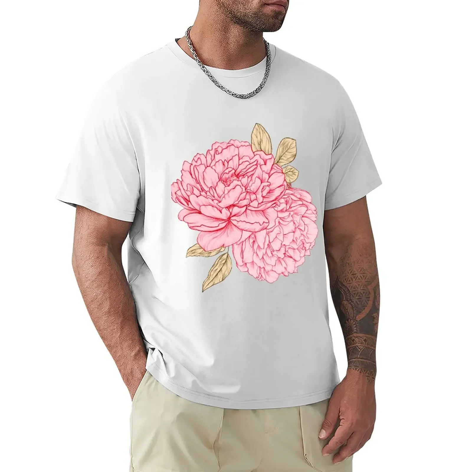 Pink Peonies T-Shirt graphic shirts man t shirt Short sleeve tee shirts graphic mens graphic t-shirts big and tall