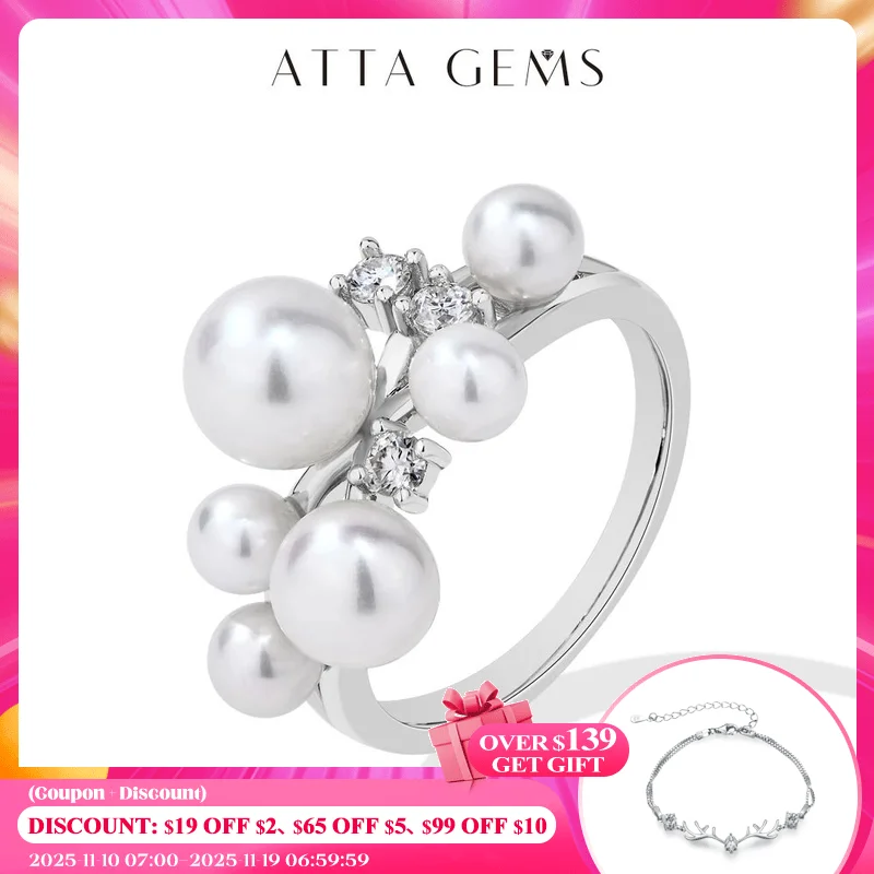 

ATTAGEMS кольцо с жемчугом и муассанитом DVVS 100% стерлинговое серебро S925 с покрытием из 18-каратного золота для женщин, обручальные украшения для невесты, роскошный подарок