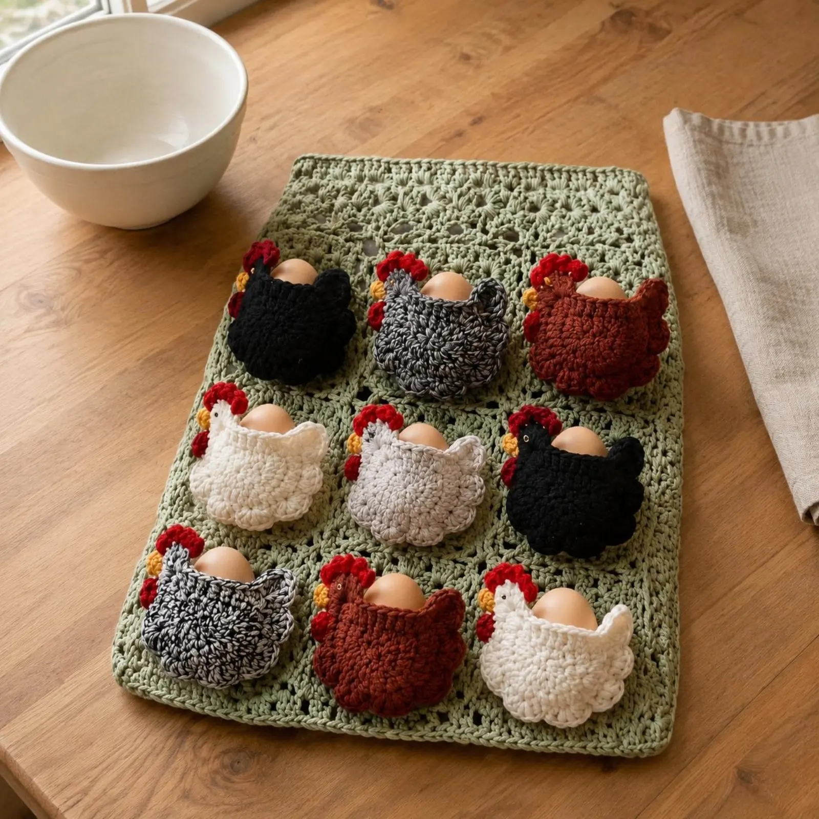 Handcrafted Hen Pocket Apron Multiple Pockets Crochet Chicken Apron Hands Farm Accessory for Farmers, Backyard Coop