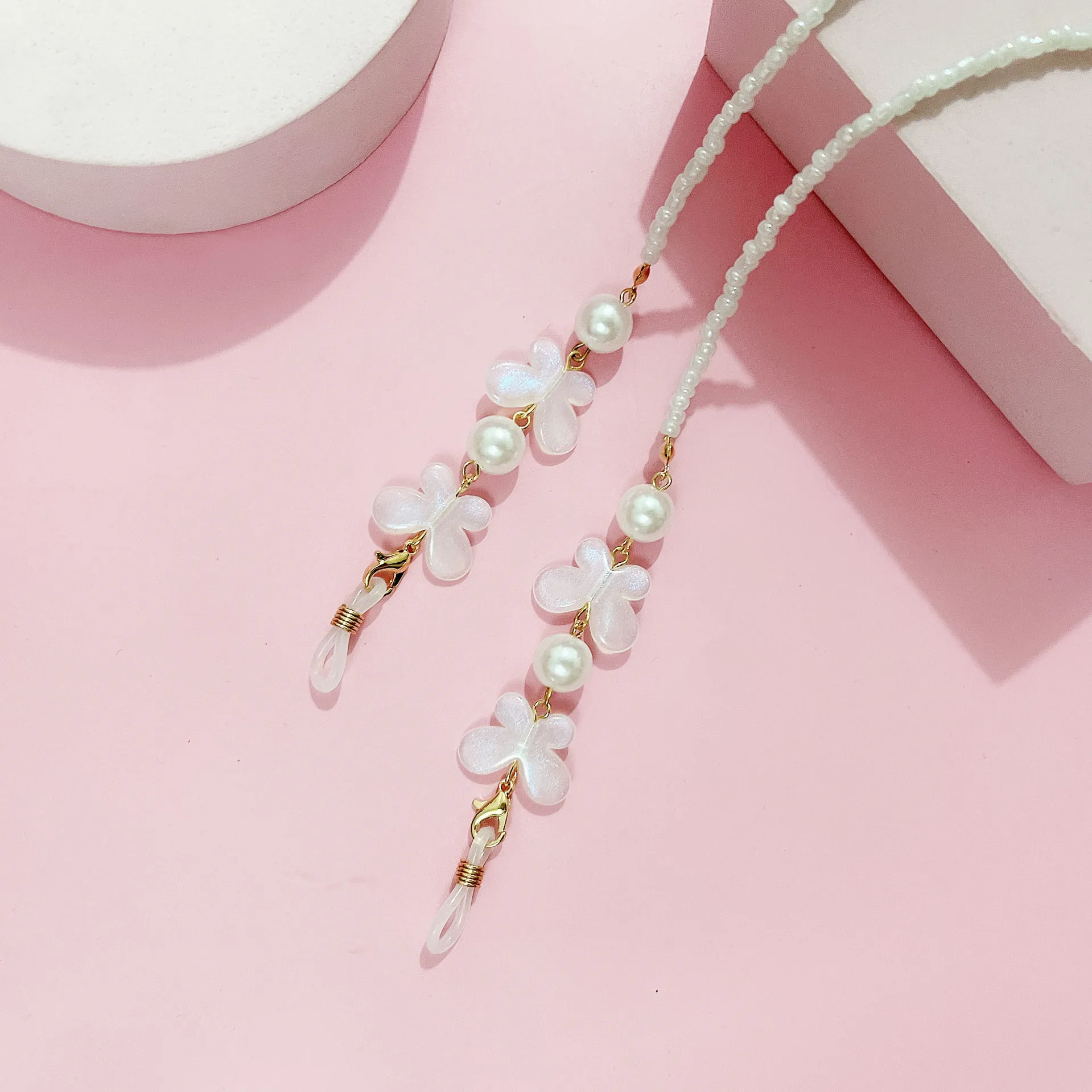 55 cm kurze Schmetterlings-Perlen-Brillenkette, süß und modisch, rutschfeste Brillen-Hängekette – Detail 12