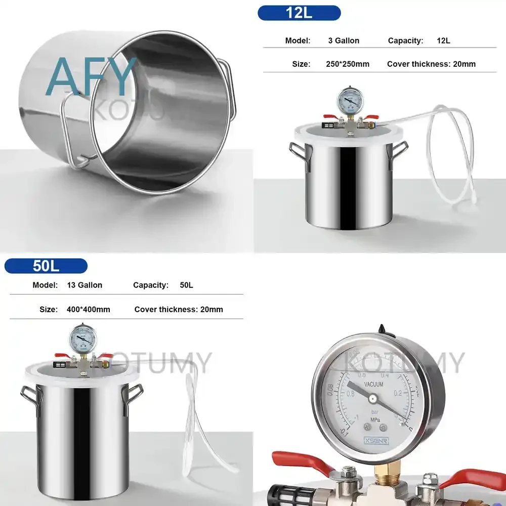 Stainless Steel Vacuum Degassing Chamber for AB Adhesive Defoaming Barrel Vacuum Deairing Tank Acrylic Bucket Lid for 6L 12L