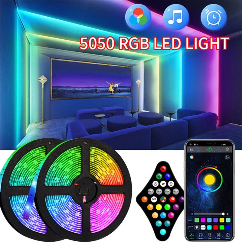 LED Light Strip 5050 RGB Flexible Tape Set APP Control for Bedroom With Remote App Control TV Desktop Backlight Diode for Party