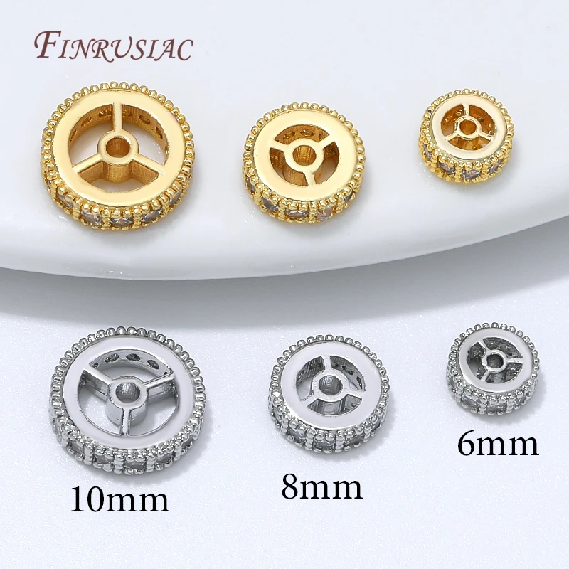 6mm 8mm 10mm 18K Gold Plated Wheel Gear CZ Spacer Beads,Brass Round Beads For DIY Bracelet Necklace Jewelry Making Supplies - view 4