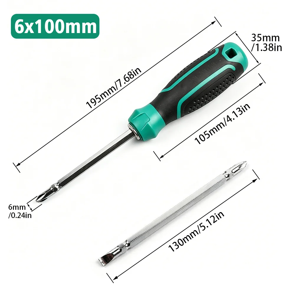 1 Piece 6×100mm Multi-purpose Dual-head Screwdriver, Cross and Slotted Dual-use Magnetic Screwdriver for Household Use